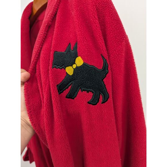 Delicates Red Fleece Robe with Scottie Dog Embroidery Women’s Large Cozy Plush - Picture 3 of 6